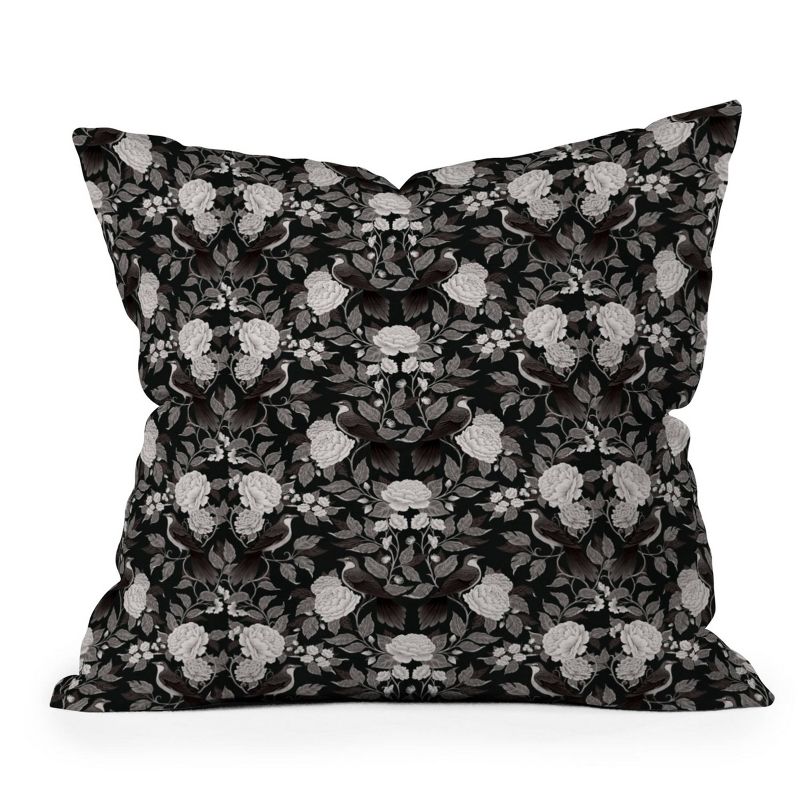 16&#34;x16&#34; Avenie Moody Blooms Birds Damask Square Throw Pillow Black - Deny Designs, 1 of 6