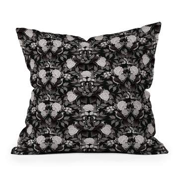 16"x16" Avenie Moody Blooms Birds Damask Square Throw Pillow Black - Deny Designs