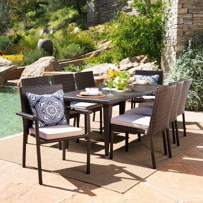 Grady 9pc Wicker Dining Set - Brown/Beige - Christopher Knight Home