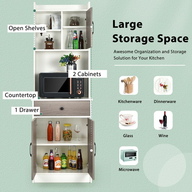 Costway 3-Door 71'' Kitchen Buffet Pantry Storage Cabinet w/Hutch Adjustable Shelf White, 5 of 11