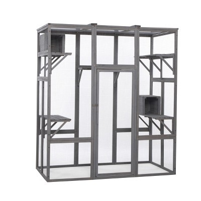 LAOTIES Extra Large Wooden Outdoor Cat Enclosure,Multi Level Catio with Roof,Walk-In Cat House for Multiple Cats