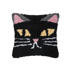 C&F Home Black Cat Small Petite Hooked Halloween Accent Pillow, 8" x 8" - 1 of 4