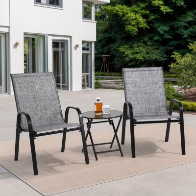3 Patio Seating Set,Outdoor Camping Chairs With Breathable Textilene Fabric Set Of 2,Folding Table With Metal Table Top -The Pop Home