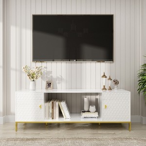 HDZNVF 70 Inch TV Stand, Heavy Duty Wood Media Entertainment Center Console with Cabinet Storage and Open Shelve, White - 1 of 4