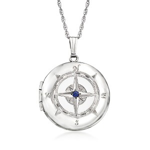 Ross-Simons Sterling Silver Compass Locket Pendant Necklace With Sapphire Accent - 1 of 4