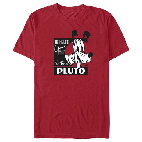 Men s Mickey Friends Pluto He Melts Your Heart T Shirt Cardinal 2X Large