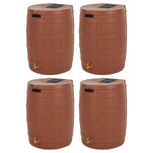 Good Ideas Rain Wizard 50 Gallon Plastic Outdoor Home Rain Barrel Water Storage Collector with Brass Spigot and Flat Back Design, Terra Cotta (4 Pack) - 1 of 4