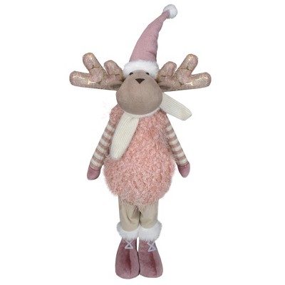 Northlight 26-Inch Pink and Beige Standing Boy Moose Christmas Tabletop Figurine