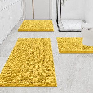 Home Mart Goods 3 Piece Set Lemon Soft Cozy Plush Chenille Bath Mat Highly Absorbent Bathroom Rug - 1 of 4