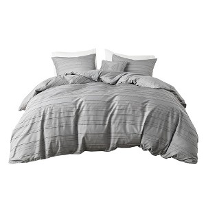 Gracie Mills Lucia Dyed Clip Jacquard Duvet Cover Set with Throw Pillow - 1 of 4