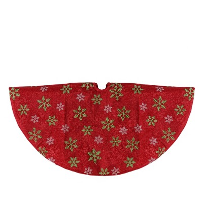 20" Red Metallic Mini Christmas Tree Skirt with Green and White Snowflakes