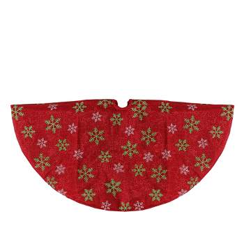 Northlight 20" Metallic Red with Green and White Snowflakes Mini Christmas Tree Skirt
