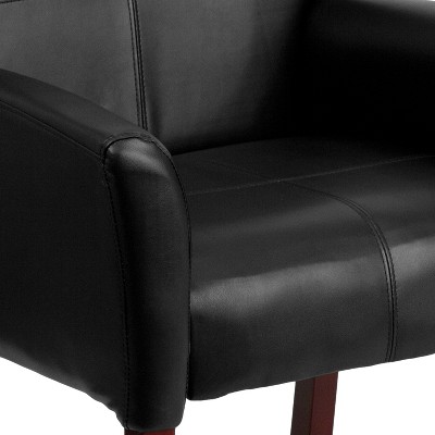 Black Leather Executive Side Chair with Mahogany Legs