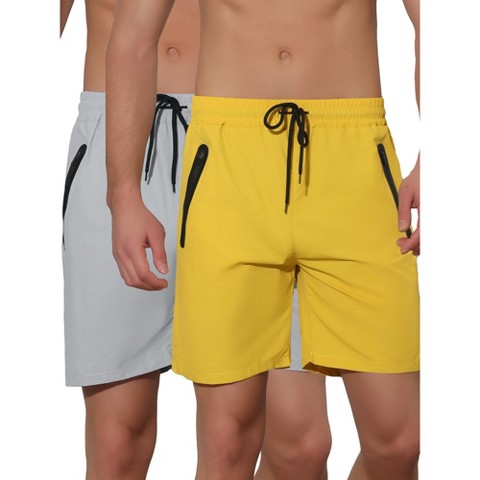 Lars Amadeus Men's Solid Color Elastic Waistband Swimwear Shorts 2 Packs Gray/Yellow 30