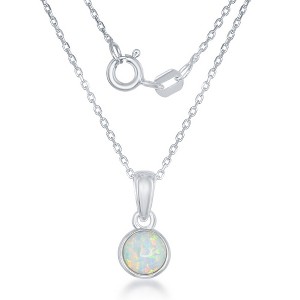Opalata Sterling Silver, "October" Bezel Set 18" Pendant Necklace  - White Opal - White - 1 of 2