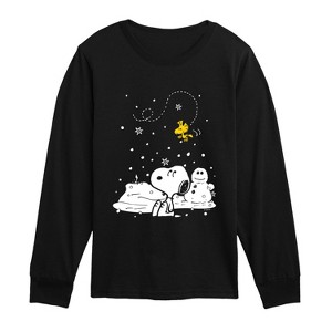 Boys' - Peanuts - Woodstock Snoopy Snow Scene Long Sleeve Graphic T ...