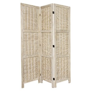 5 1/2 ft. Tall Bamboo Matchstick Woven Room Divider - Burnt White (3 Panel) - 1 of 3
