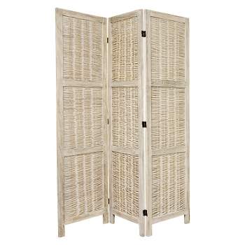5 1/2 ft. Tall Bamboo Matchstick Woven Room Divider - Burnt White (3 Panel)