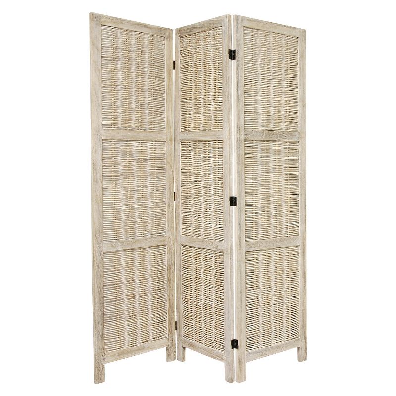 5 1/2 ft. Tall Bamboo Matchstick Woven Room Divider - Burnt White (3 Panel), 1 of 6