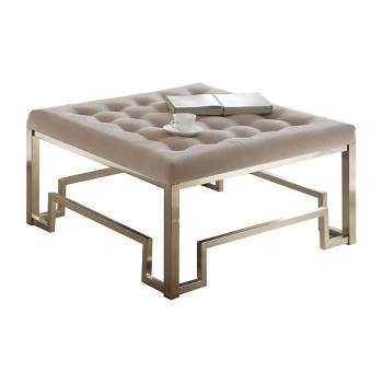 Simple Relax Fabric Upholstered Square Ottoman in Beige and Champagne
