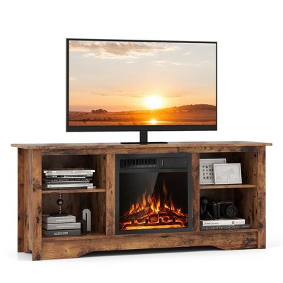 Tangkula Fireplace TV Stand for 65" Flat Screen TV w/ 18" Electric Fireplace Heater