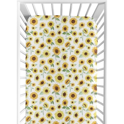 Sweet Jojo Designs Girl Jersey Knit Baby Fitted Crib Sheet Watercolor Sunflower Yellow and Green