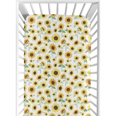 Image of Sweet Jojo Designs Girl Jersey Knit Baby Fitted Crib Sheet Watercolor Sunflower Yellow and Green