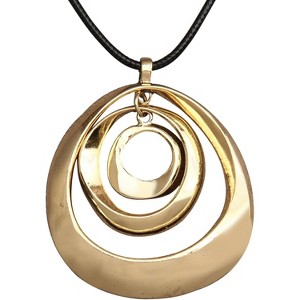 Leather and Wood Necklace Chunky Circle Pendant Boho Jewelry for Women - 1 of 4