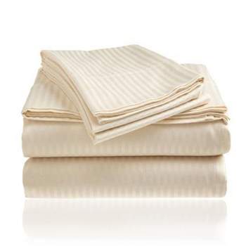 Embossed 1800 Series Wrinkle Resistant Stripe All Season Bed Sheet Set Ivory by Plazatex