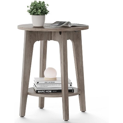 Side Table, Small Round End Table with Lower Shelf, Nightstand for Small Spaces, Living Room, Bedroom