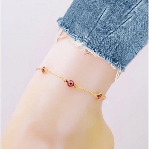 RMZ GOLD NYC 18K GOLD PLATED BAR STYLE RED EVIL EYE CRYSTAL ANKLET - 1 of 4