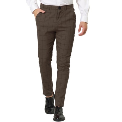 Lars Amadeus Men's Plaid Dress Slim Fit Checked Business Pants Brown 30