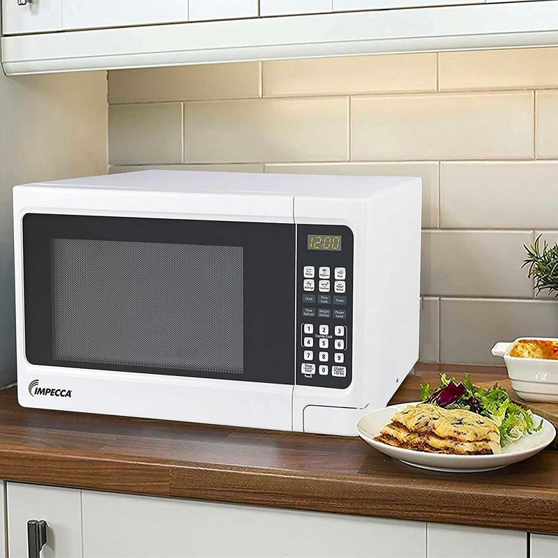 Impecca 1.1 Cu Ft Countertop Microwave Oven, 1000W w/ 10 Power Levels and LED Digital Display, White, 3 of 4