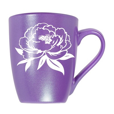 Elanze Designs Botanical Floral Nature Coffee Cup Mug 10 Ounce Ceramic With Shimmery Metallic Finish Elegant Minimalist Peony Flower Silhouette