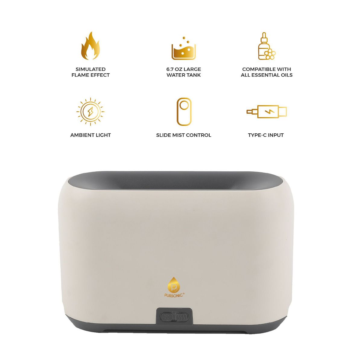 FlameGlow Aromatherapy Diffuser, Pursonic 6-Pack Essential Oils & Portable 360° Hi-Res Wireless Speaker - thumbnail 2