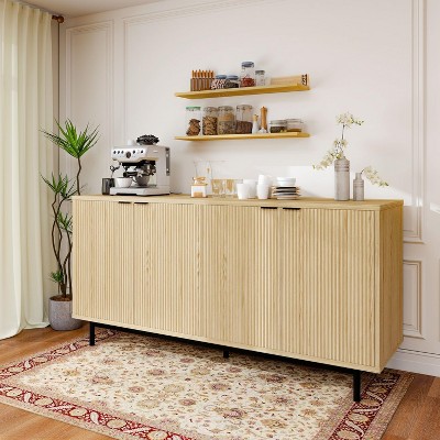 Vipbear 58" Large Kitchen Storage Cabinet with Shelves and 4 Fluted Doors, Modern Console Table for Kitchen, Dining Room