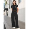 ATHLECHIC Women's 2 Piece Sets Short Sleeve Crew Neck Long Wide Leg with Pockets Pants - 2 of 4