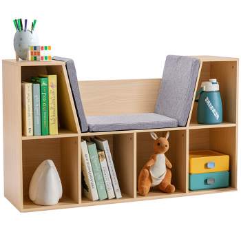 HOMCOM 6-Cubby Kids Bookcase, Reading Nook Organizer with Seat Cushion, Toddler Storage Cabinet Shelf for Playroom Bedroom, 40.5" x 12" x 23.5"