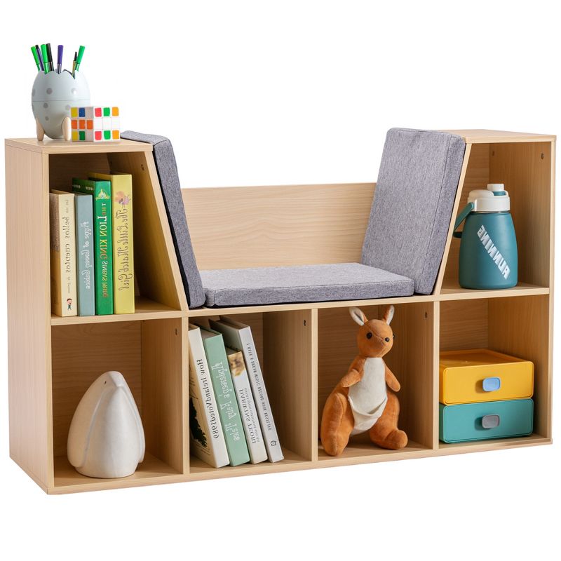 HOMCOM 6-Cubby Kids Bookcase, Reading Nook Organizer with Seat Cushion, Toddler Storage Cabinet Shelf for Playroom Bedroom, 40.5" x 12" x 23.5", 1 of 7