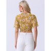 INSPIRE CHIC Women's Floral Flare Short Sleeve V Neck Summer Smocked Crop Tops - 4 of 4