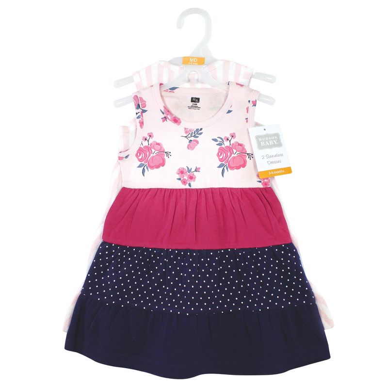 Hudson Baby Baby Girls Cotton Dresses, Pink Navy Floral, 2 of 5
