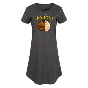 Women's Peanuts C Brown Half Football Head Graphic T-shirt Dress - Heather Charcoal - 4X - 1 of 4