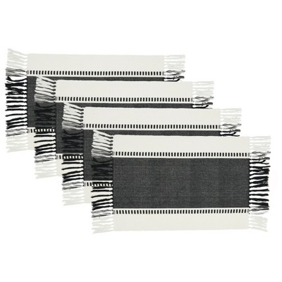 Black and White Tassel Trimmed Stripe Placemats, Set of 4