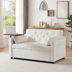 CAVINAS Modern Upholstered Convertible Sofa with a Movable Tabletop, Velvet Loveseat Sofa Bed with Adjustable Backrest, Couches for Living Room - 1 of 4