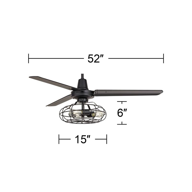52" Casa Vieja Plaza Rustic Industrial Indoor Ceiling Fan with Light Kit LED Remote Control Matte Black Cage for Living Room Kitchen House Bedroom, 4 of 10