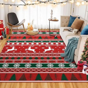 Christmas Rug 9x12 Rug for Living Room Modern Christmas Rug Bedrooom Decor Xmas Tree Deer Non Slip Carpet Soft Stain Resistant Large Red/Green - 1 of 4