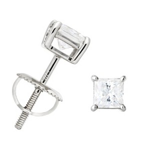 Jewelry Avalanche 14K Gold Princess Cut Moissanite Solitaire Stud Earrings - 1 of 4