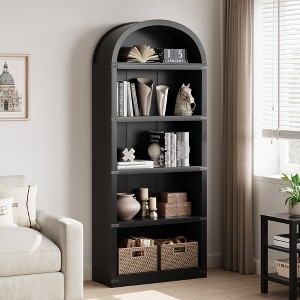 Bookcase 5 Shelf Arched Bookshelf 71.65in Tall Bookcase Farmhouse Display Storage Rack Wooden Bookshelves for Home Office, Living Room - 1 of 4