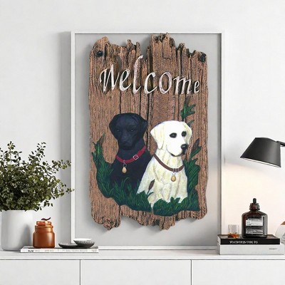 ChicFurnit Wall Art Two Labradors Resin Slate Plaque Welcome Sign for Porch Decor, Multicolor, 13"*1"*7.75"