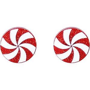 Glitter Acrylic Peppermint Stud Earrings - Festive Swirl Design, Cute Holiday Candy Christmas Jewelry - 1 of 1